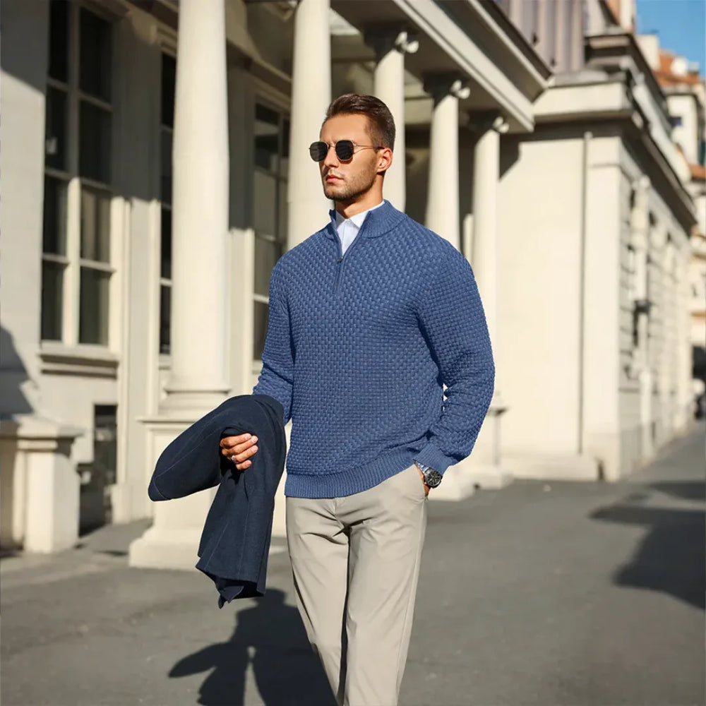Pull Hugo homme en maille nid d'abeille – col zippé