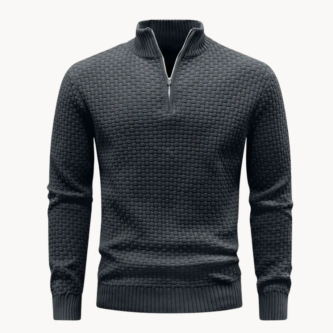 Pull Hugo homme en maille nid d'abeille – col zippé