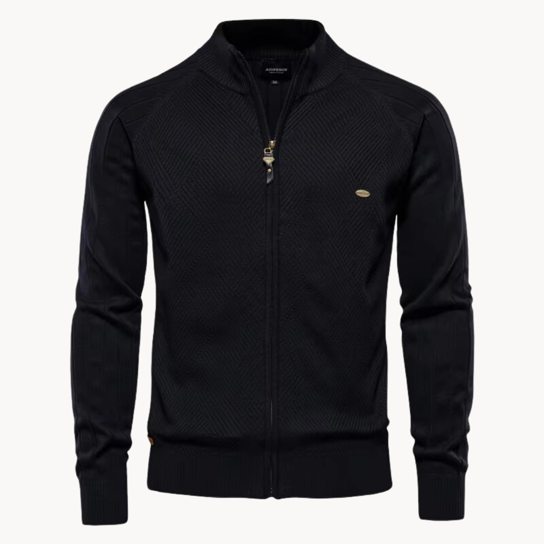 Cardigan zippé en maille fine – col montant élégant