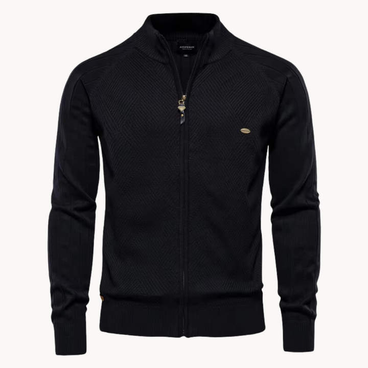 Cardigan zippé en maille fine – col montant élégant