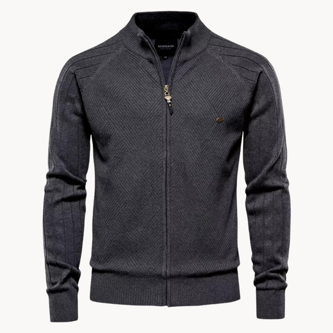 Cardigan zippé en maille fine – col montant élégant