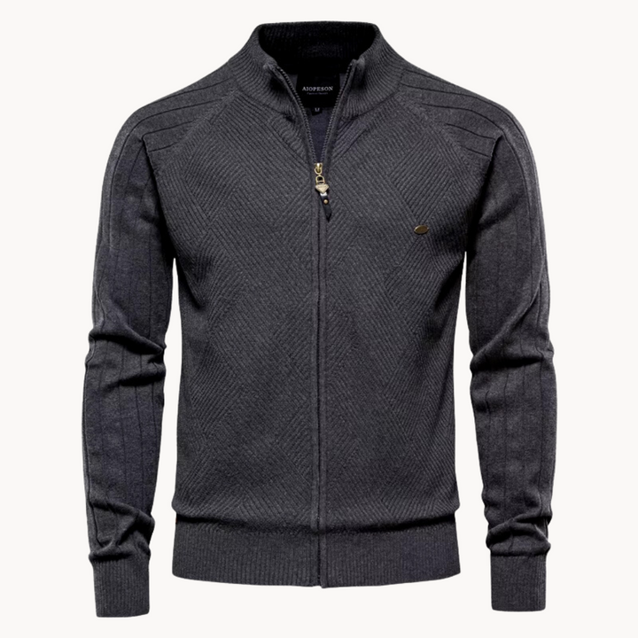 Cardigan zippé en maille fine – col montant élégant