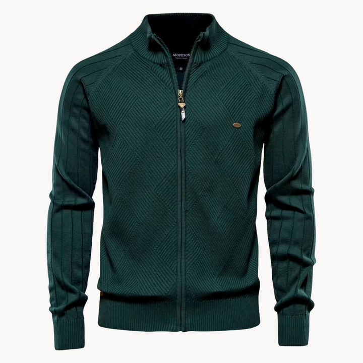 Cardigan zippé en maille fine – col montant élégant