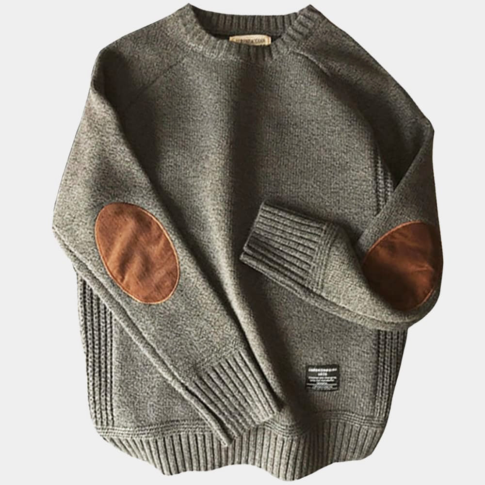 Pull homme col rond à coudières – maille douce et confortable
