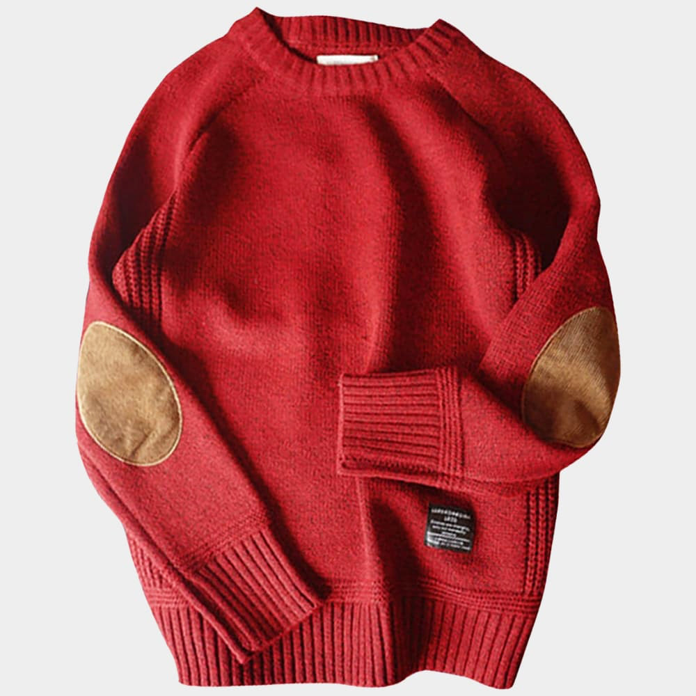 Pull homme col rond à coudières – maille douce et confortable