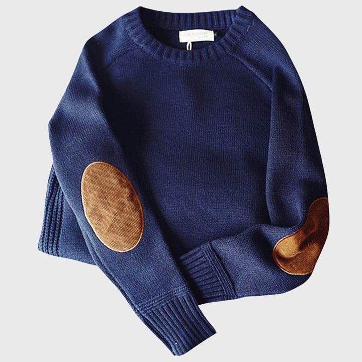 Pull homme col rond à coudières – maille douce et confortable