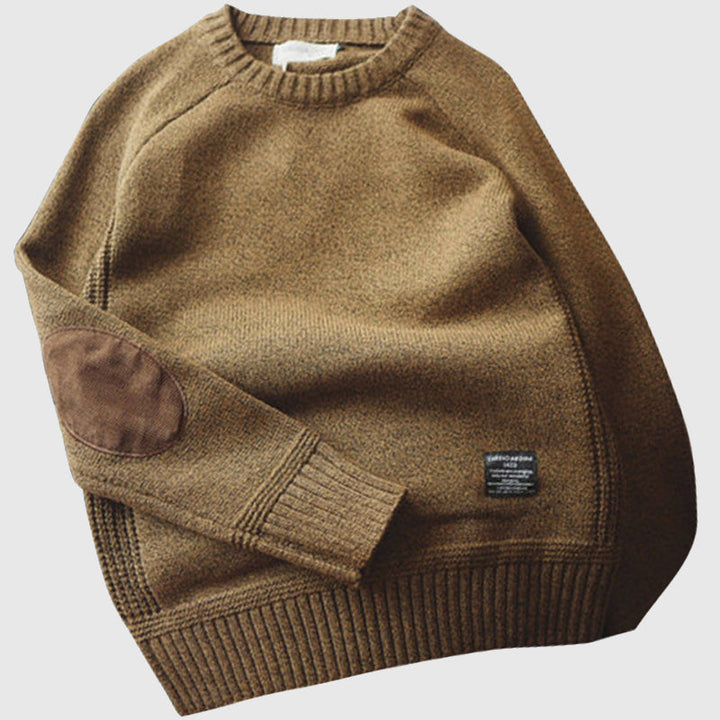 Pull homme col rond à coudières – maille douce et confortable