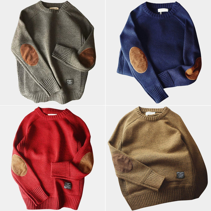 Pull homme col rond à coudières – maille douce et confortable
