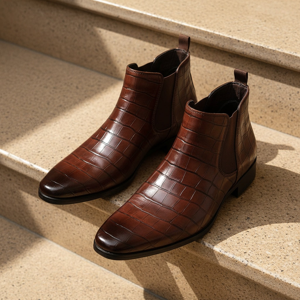 Boots chelsea Phase-20 effet croco – finition brillante