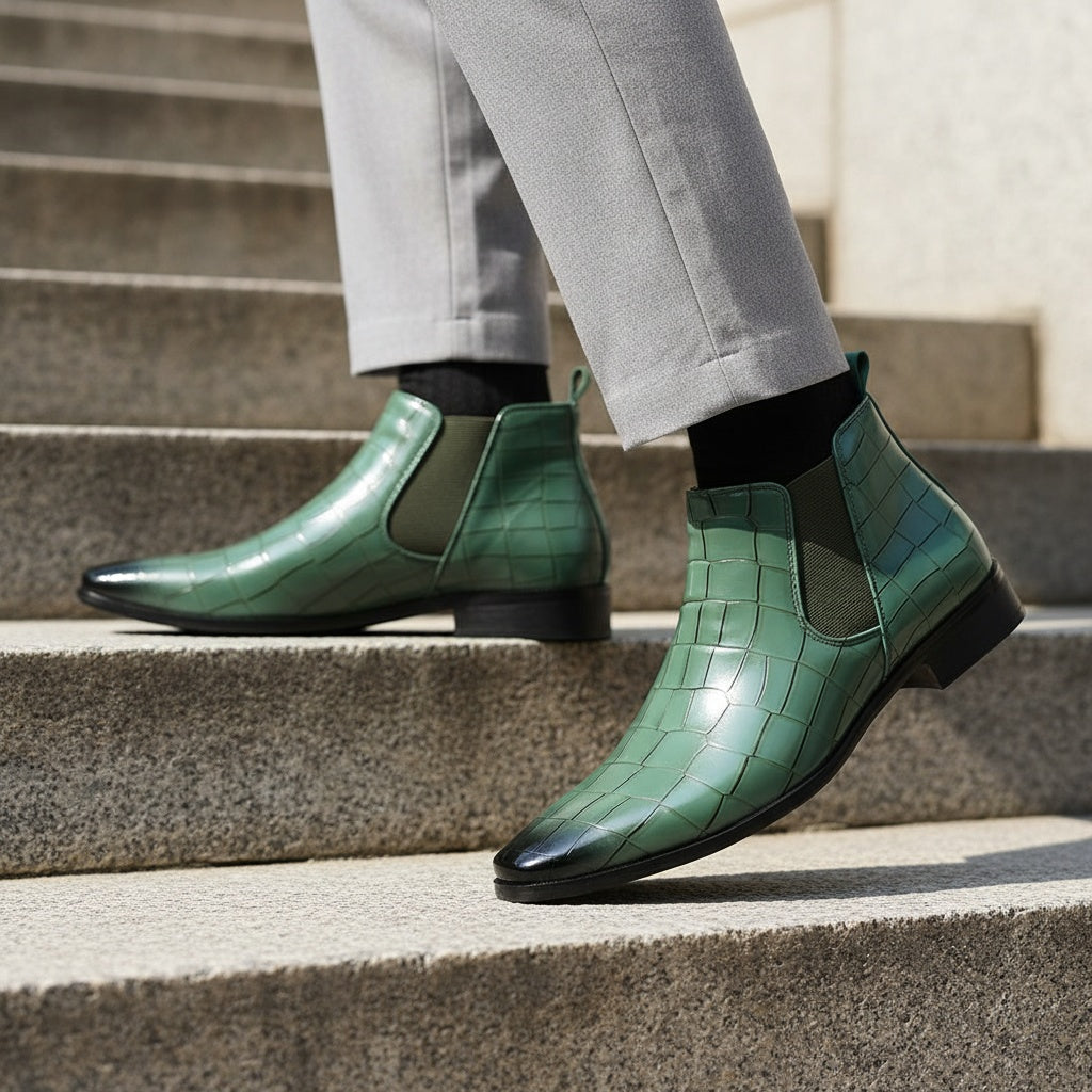 Boots chelsea Phase-20 effet croco – finition brillante