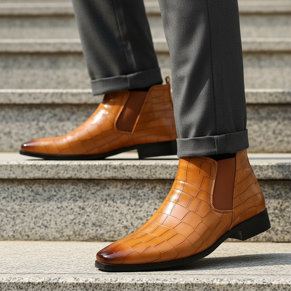 Boots chelsea Phase-20 effet croco – finition brillante