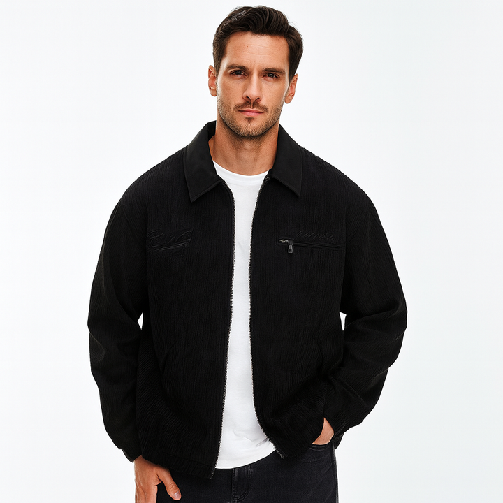 Veste homme en tissu côtelé à col montant – zip intégral