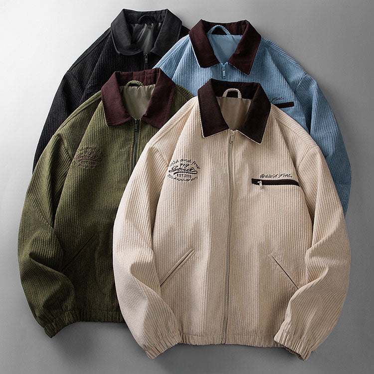 Veste homme en tissu côtelé à col montant – zip intégral