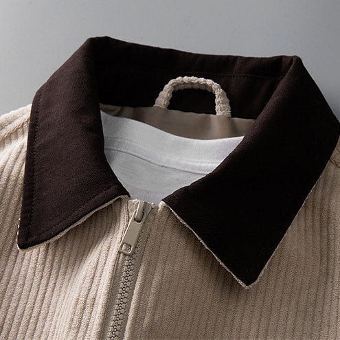Veste homme en tissu côtelé à col montant – zip intégral