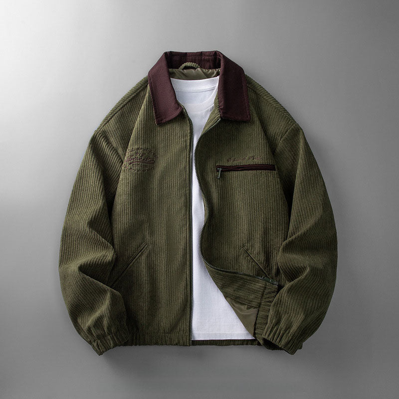Veste homme en tissu côtelé à col montant – zip intégral
