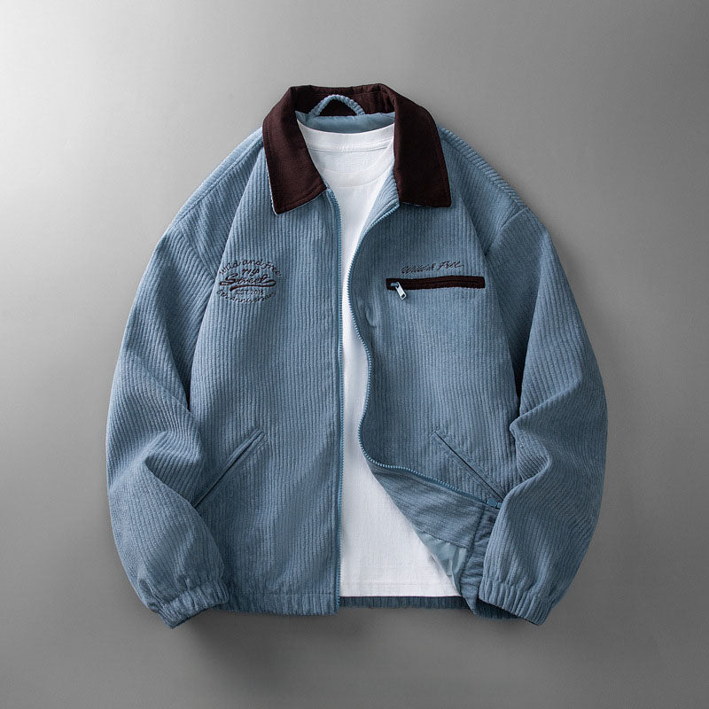 Veste homme en tissu côtelé à col montant – zip intégral