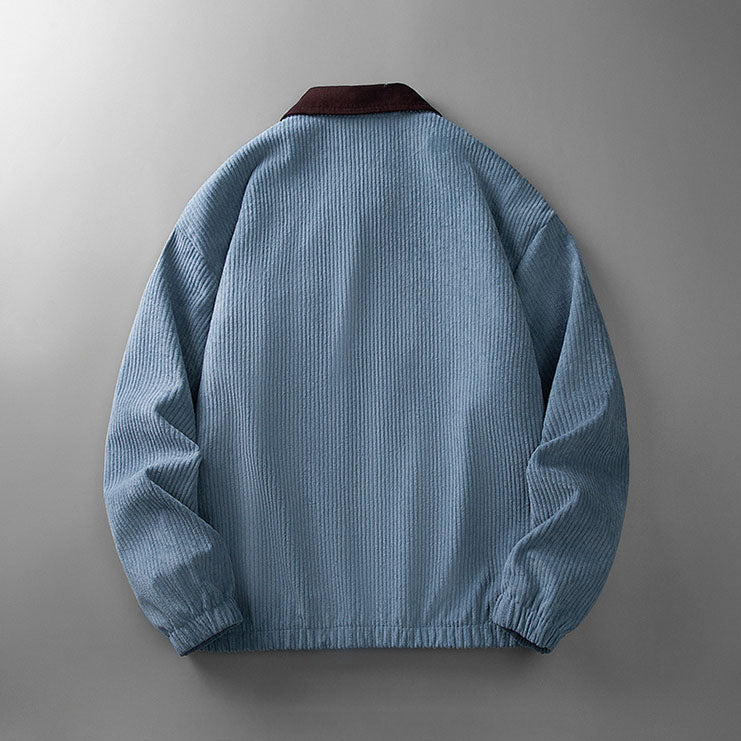 Veste homme en tissu côtelé à col montant – zip intégral