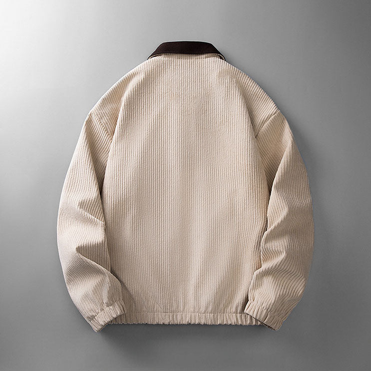 Veste homme en tissu côtelé à col montant – zip intégral