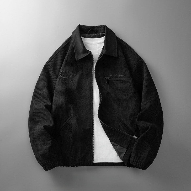 Veste homme en tissu côtelé à col montant – zip intégral