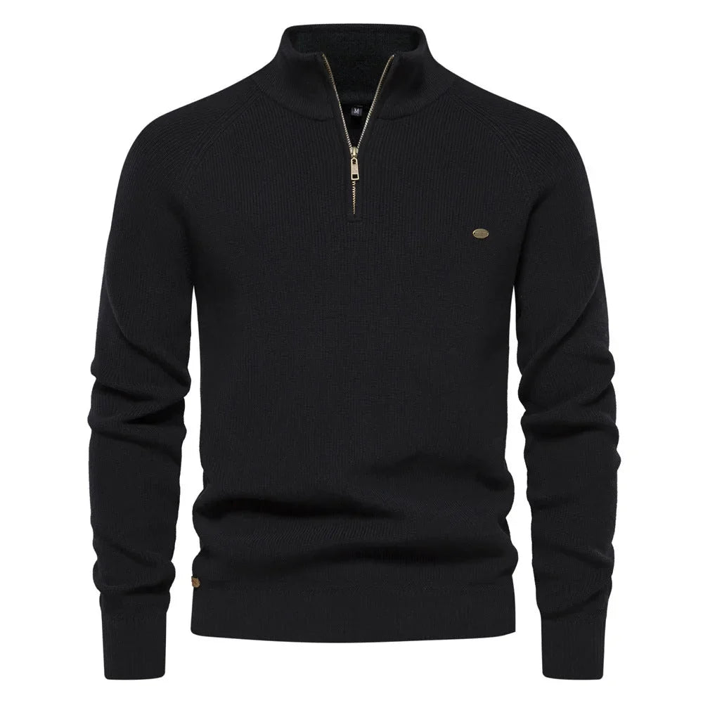 Pull Hugo homme à demi-zip – maille côtelée et col montant