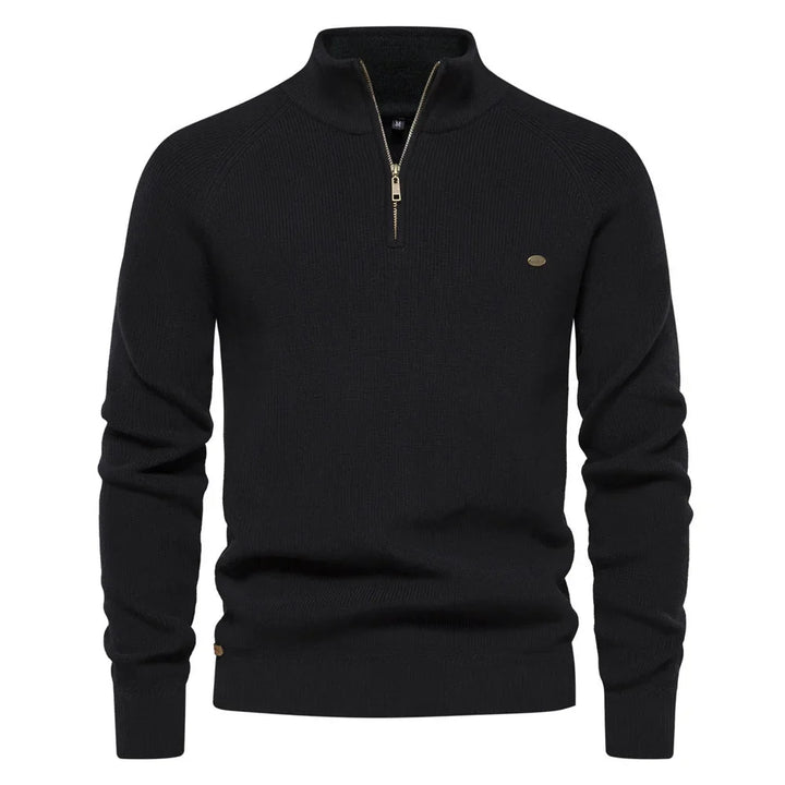 Pull Hugo homme à demi-zip – maille côtelée et col montant