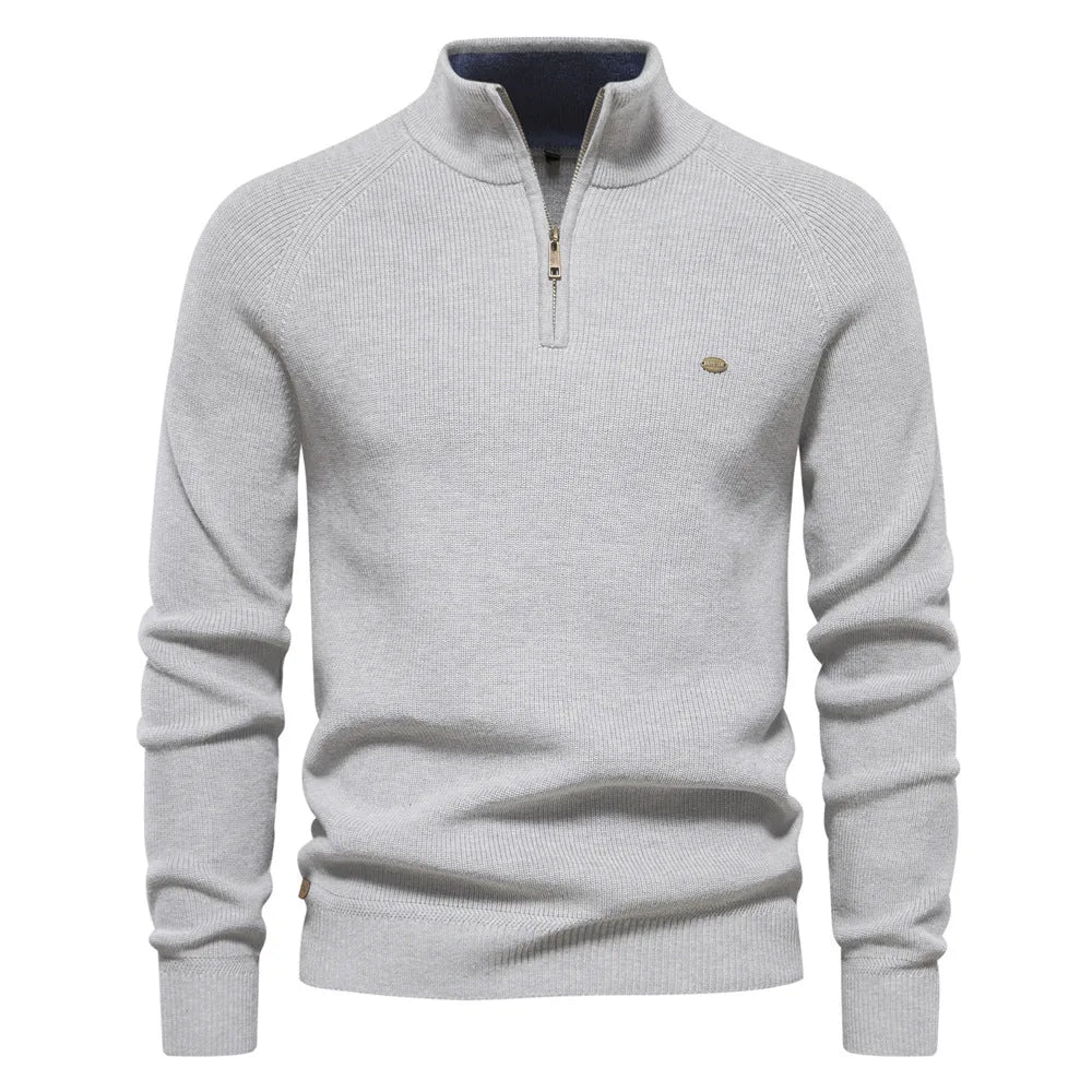 Pull Hugo homme à demi-zip – maille côtelée et col montant