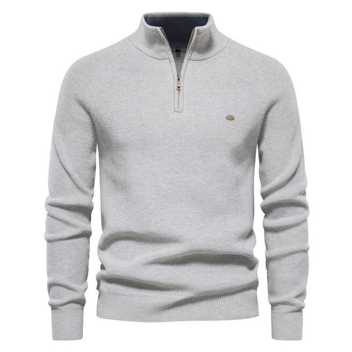 Pull Hugo homme à demi-zip – maille côtelée et col montant