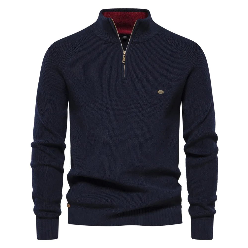 Pull Hugo homme à demi-zip – maille côtelée et col montant