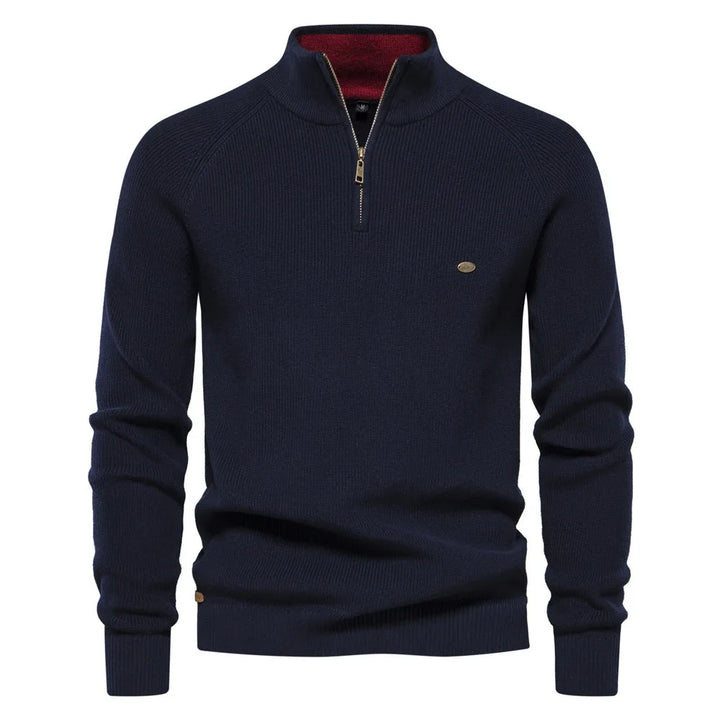 Pull Hugo homme à demi-zip – maille côtelée et col montant