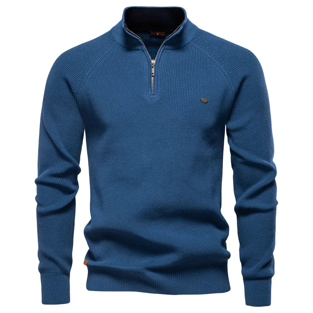 Pull Hugo homme à demi-zip – maille côtelée et col montant