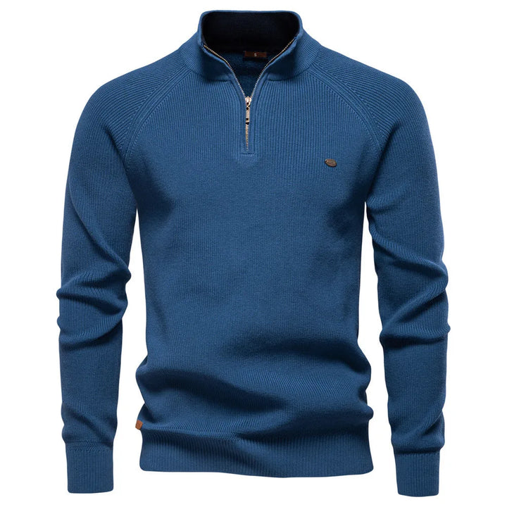Pull Hugo homme à demi-zip – maille côtelée et col montant