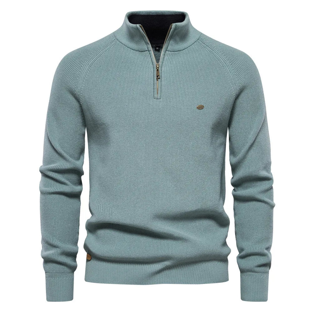 Pull Hugo homme à demi-zip – maille côtelée et col montant