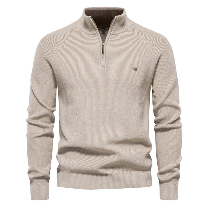 Pull Hugo homme à demi-zip – maille côtelée et col montant