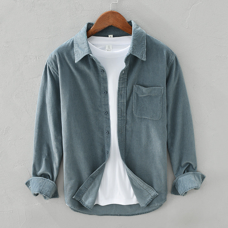 Chemise homme en velours côtelé à manches longues – esprit rétro