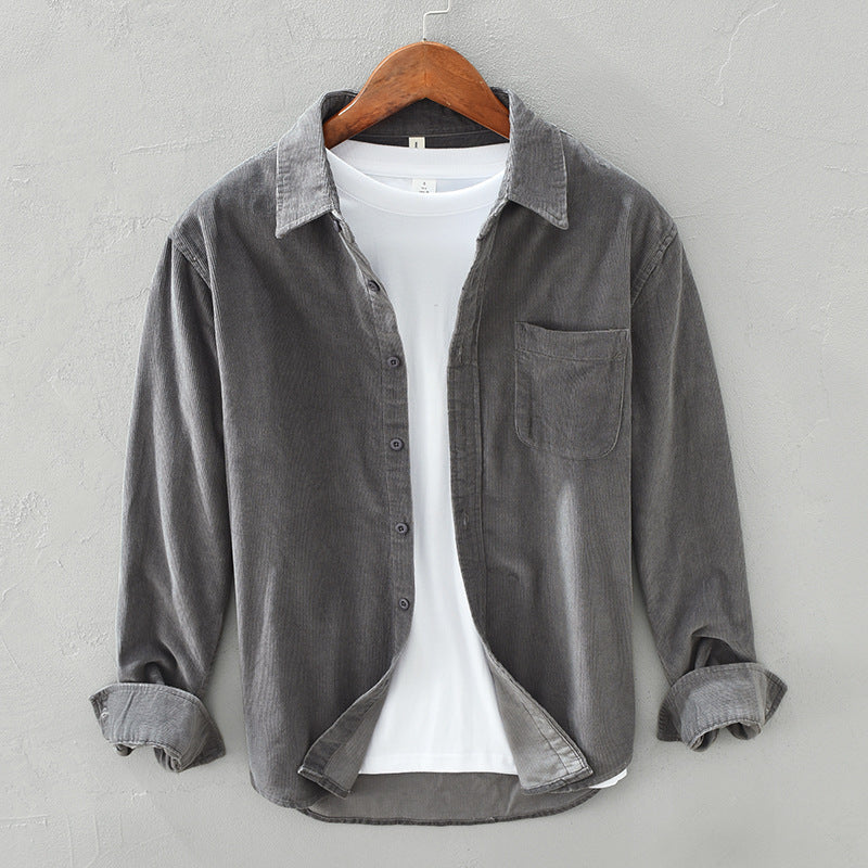 Chemise homme en velours côtelé à manches longues – esprit rétro