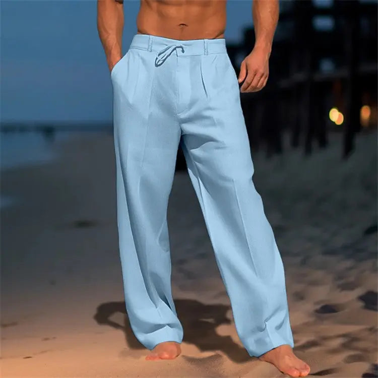 Pantalon léger homme coupe décontractée – taille à cordon