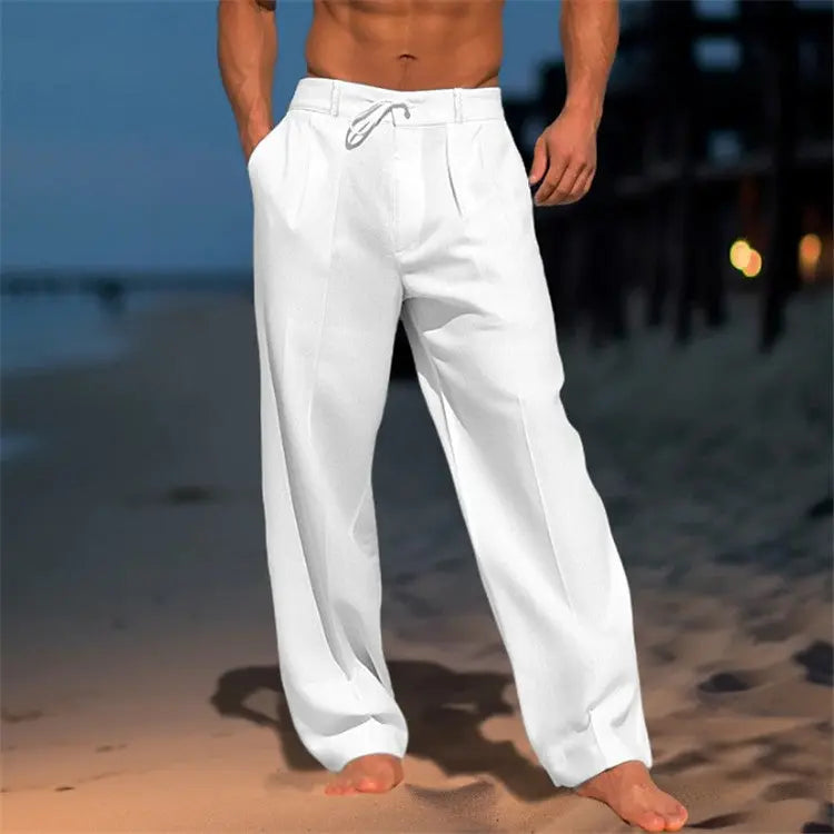 Pantalon léger homme coupe décontractée – taille à cordon