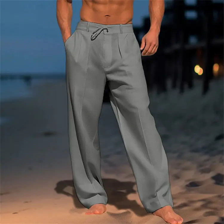Pantalon léger homme coupe décontractée – taille à cordon