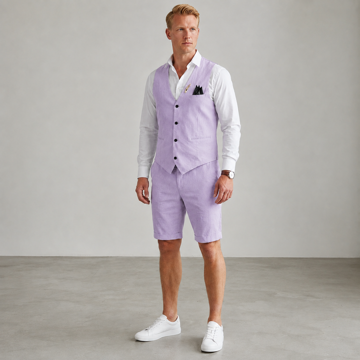 Ensemble gilet et short en lin homme – tenue d'été coordonnée