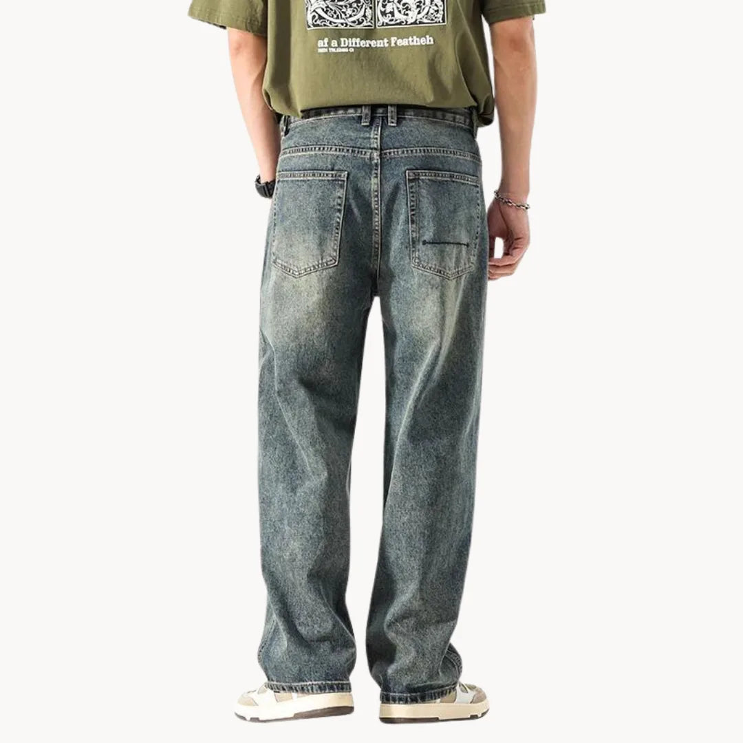 Jean rétro homme coupe droite décontractée – délavage clair