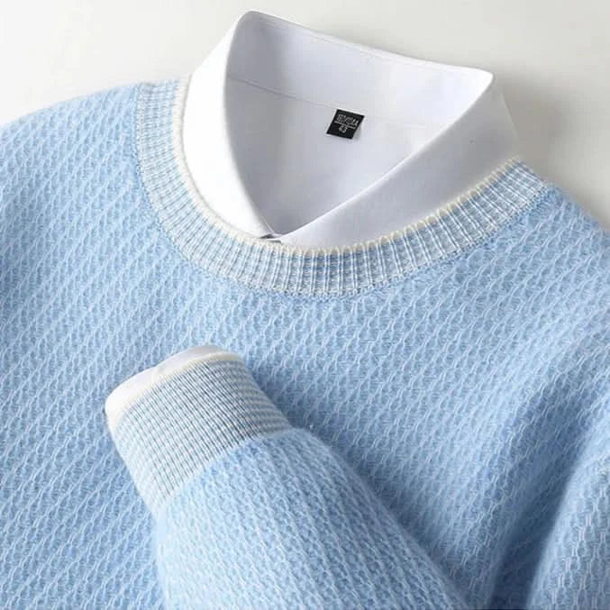 Pull homme Theo en cachemire – maille texturée, liseré contrasté