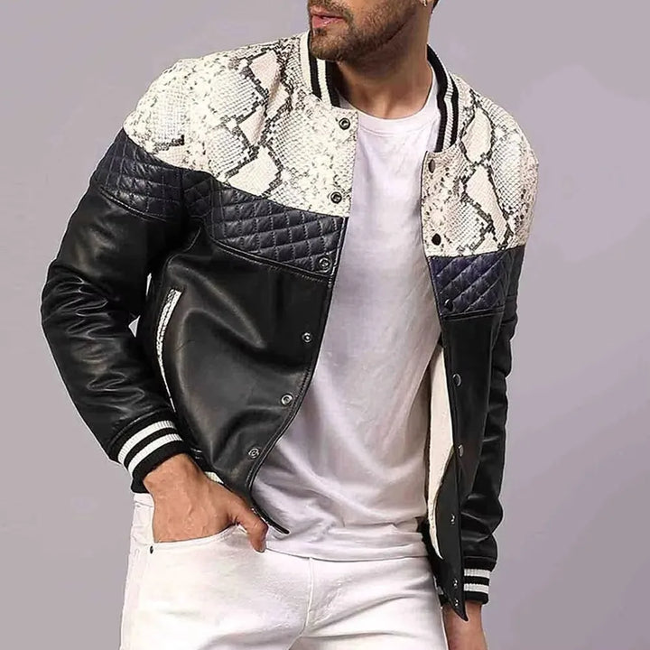 Blouson bomber homme en cuir – col montant, coupe slim