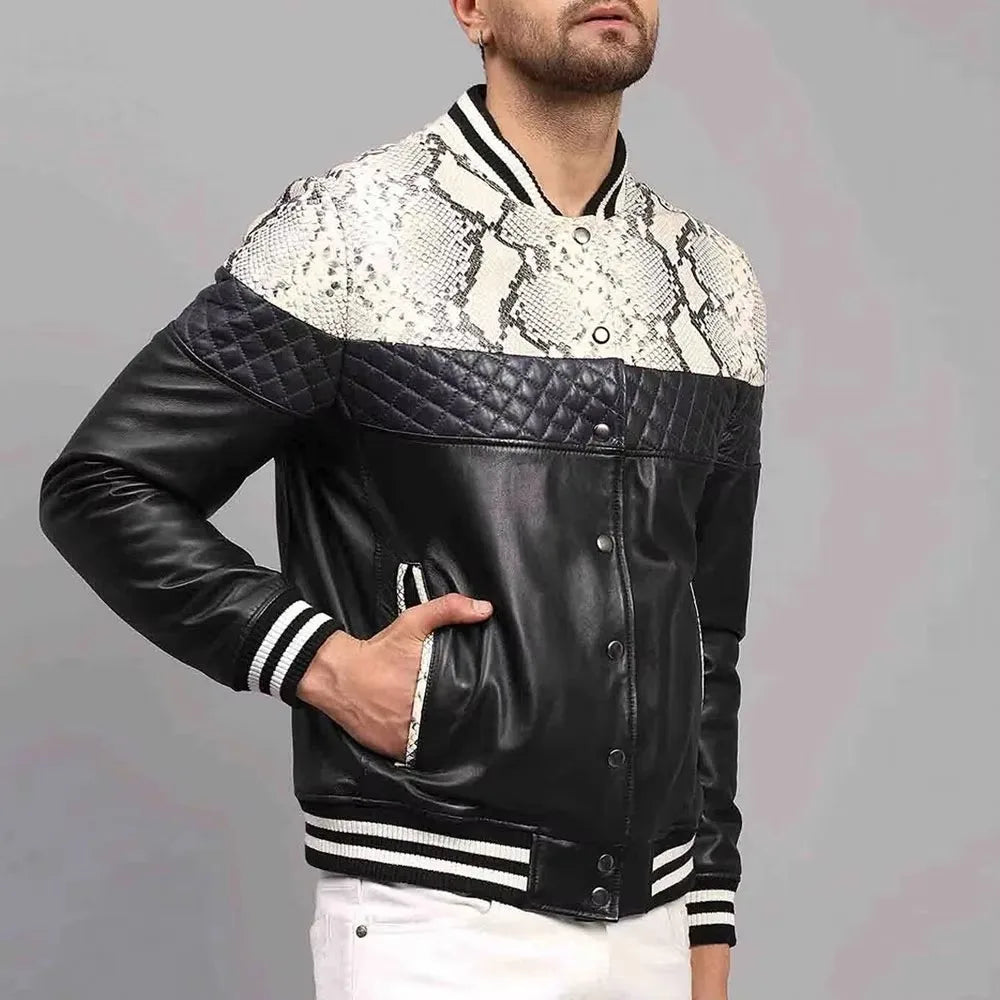 Blouson bomber homme en cuir – col montant, coupe slim