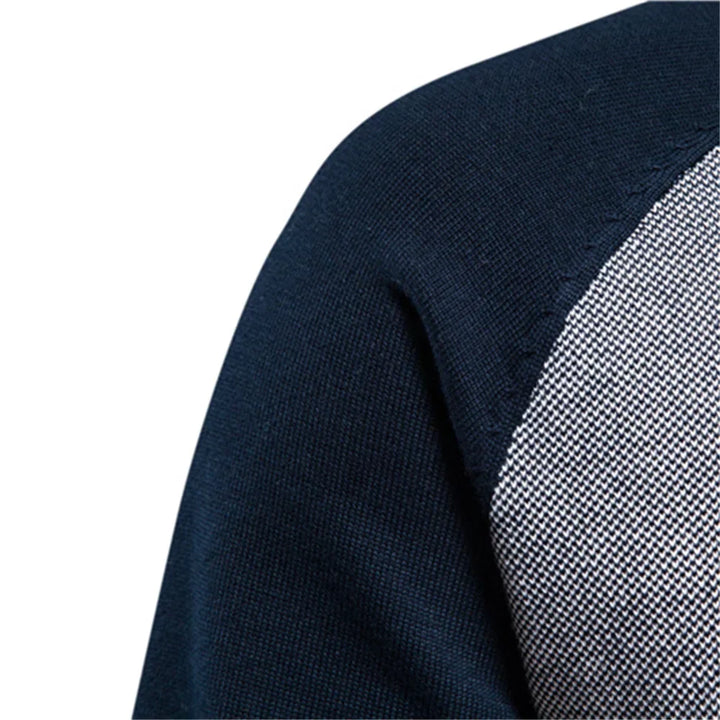 Cardigan zippé homme bicolore – col montant et bords côtelés