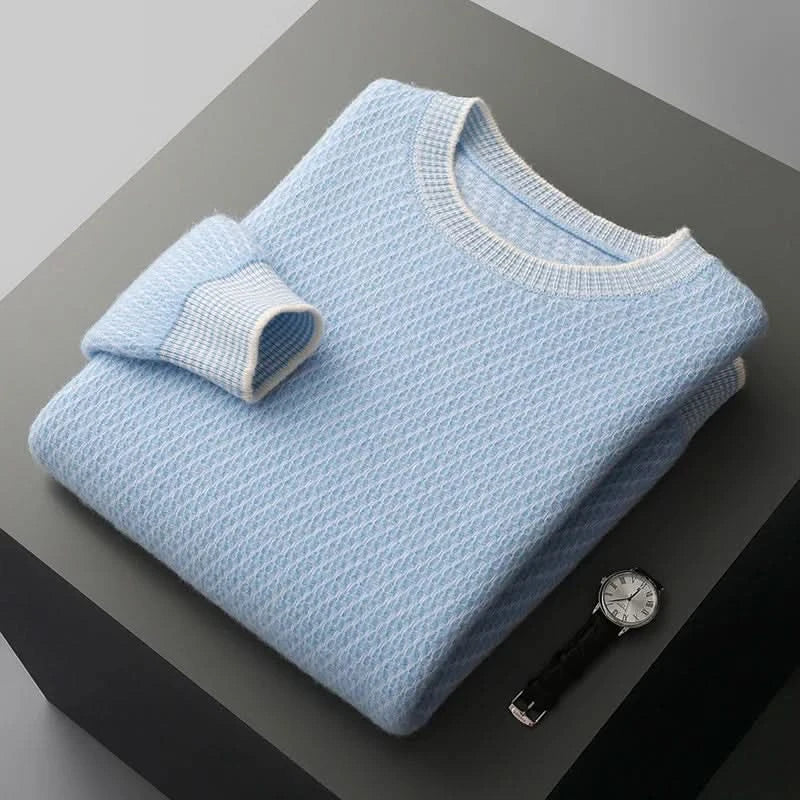 Pull homme Theo en cachemire – maille texturée, liseré contrasté