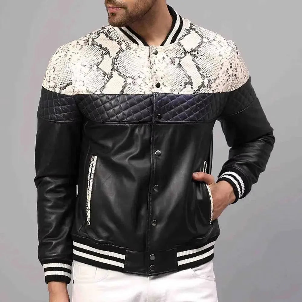 Blouson bomber homme en cuir – col montant, coupe slim