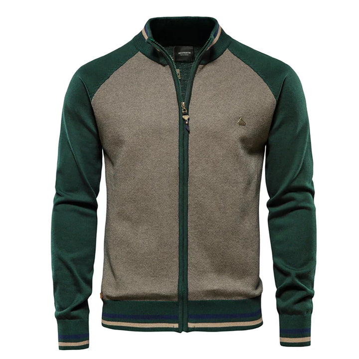 Cardigan zippé homme bicolore – col montant et bords côtelés