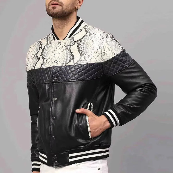 Blouson bomber homme en cuir – col montant, coupe slim