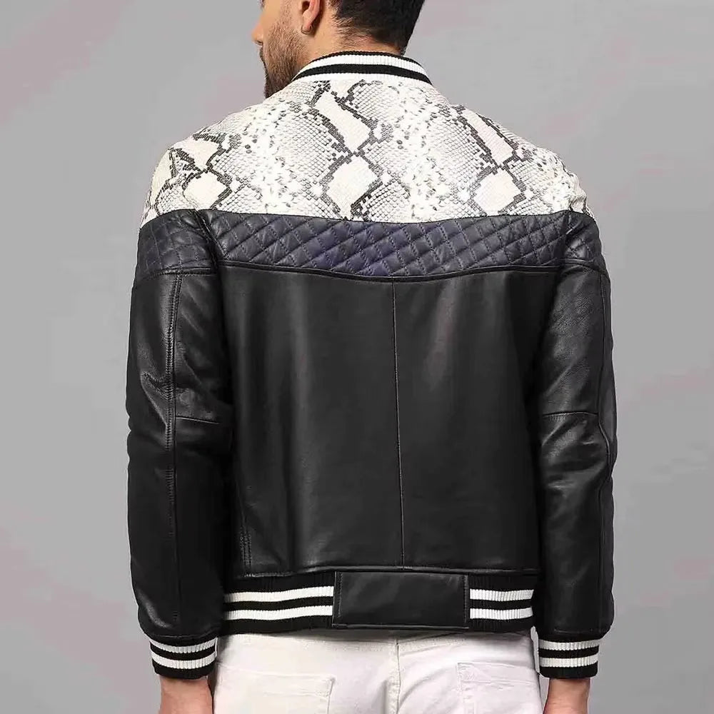 Blouson bomber homme en cuir – col montant, coupe slim