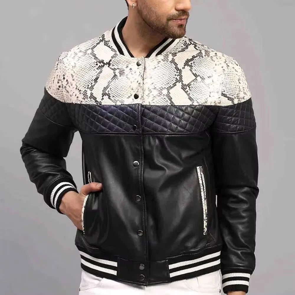 Blouson bomber homme en cuir – col montant, coupe slim